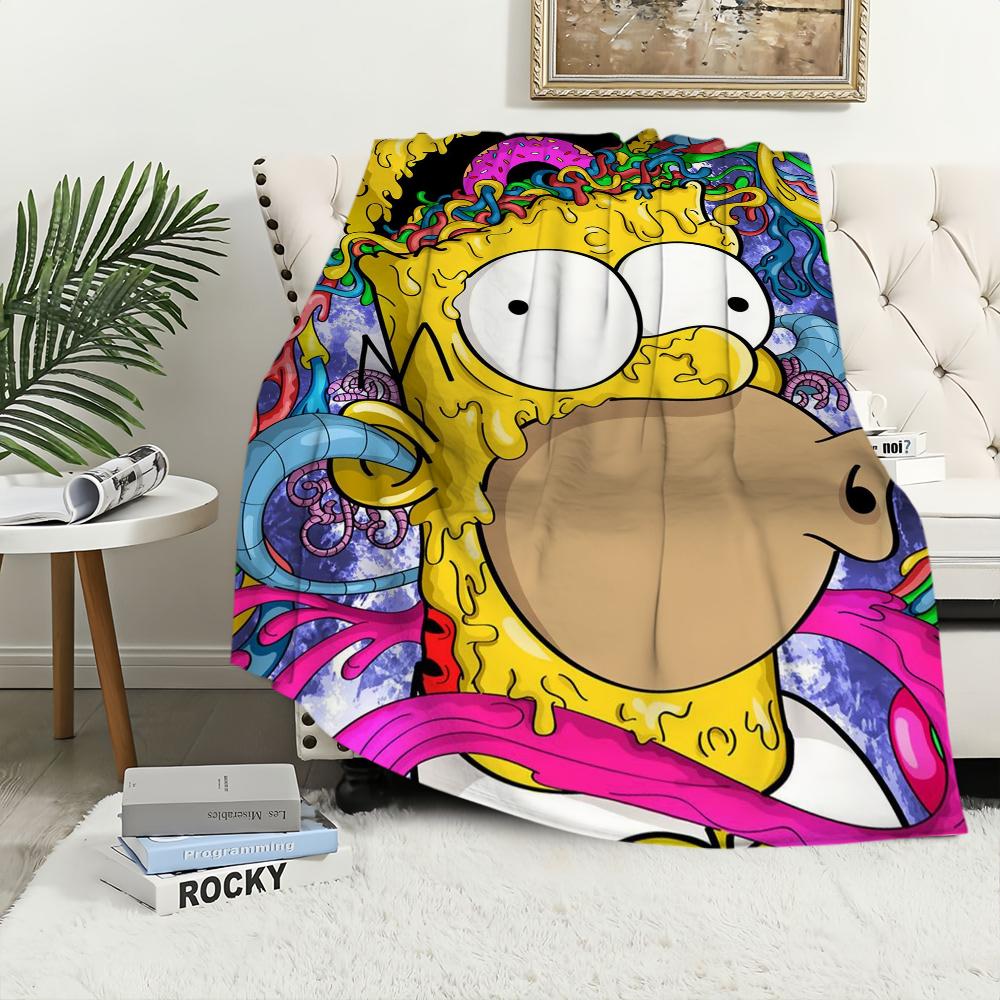 Funny Cartoon T-The S-Simpsonss Blanket Blanket for Couch Sofa Travel Home Hiking Picni Bed Beding Flannel Blanket Birthday Gift