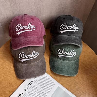 1pc Washed “Brooklyn” Embroidery Baseball Caps for Women,Breathable Korean Retro Style Unisex Trendy Summer Hats Sun Protection