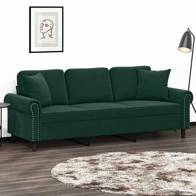 Vidaxl 3-Seater Sofa With Cushions, Dark Green, 180 Cm, Velvet