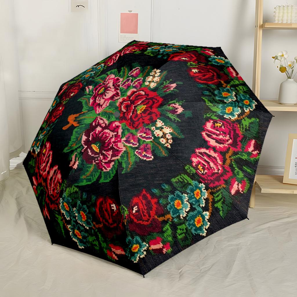Colorful Peony Bouquet Compact Travel Automatic Umbrella Compact 8-Rib Design Sturdy Construction All-Season Use Outdoor Accessory Wedding Gift