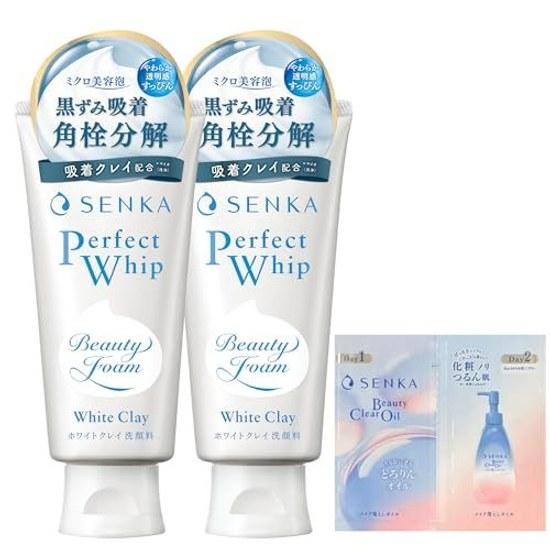 SENKA Perfect Whip White Clay Cleansing Foam 120g2 Set + Sample Absorbs Blackheads Breaks Down Sebum Plugs Leads Smooth Poreless Skin High-adhesion