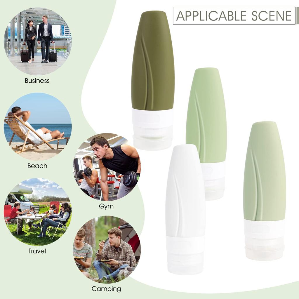 Sticle portabile de călătorie Leeseph, recipiente de călătorie din silicon fără BPA, tuburi reîncărcabile storcibile pentru pachet de 4