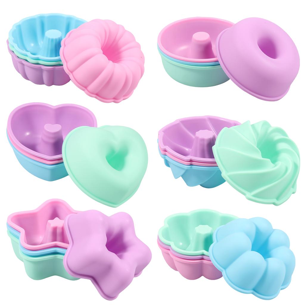 24/60 Pcs Silicone Cake Cup Assorted Shapes Baking Cups High Temperature Resistant Bagel Baking Cups for Muffin Jello Cake Tools