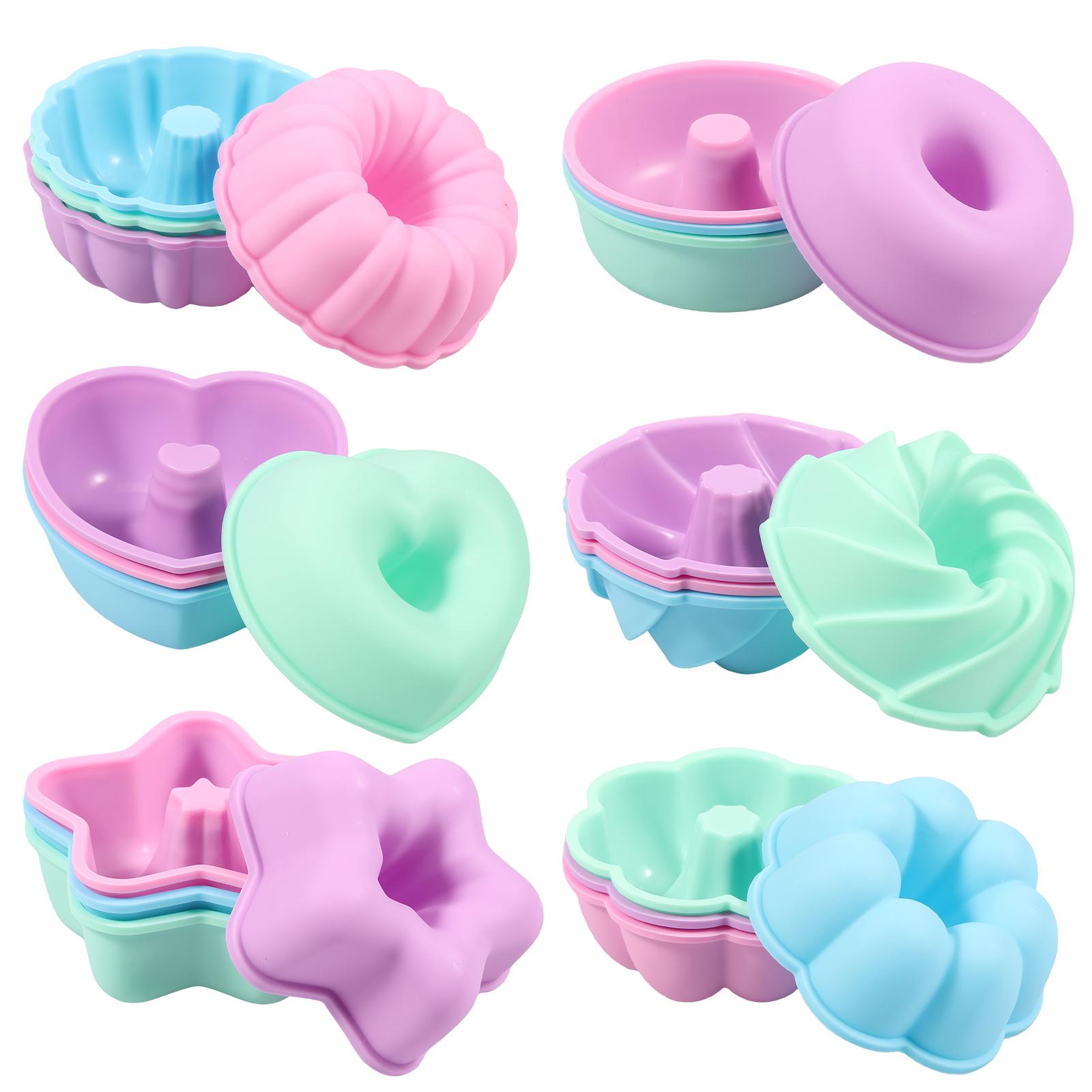 24/60 Pcs Silicone Cake Cup Assorted Shapes Baking Cups High Temperature Resistant Bagel Baking Cups for Muffin Jello Cake Tools