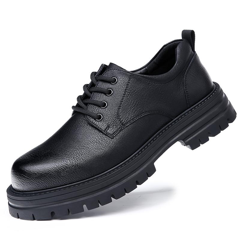

High-qualityMen Thick Soled Round Head Leather Shoes Casual Business Dress Shoes Male Brand Lace Up Oxfords Formal Wedding Shoes 44 чёрный