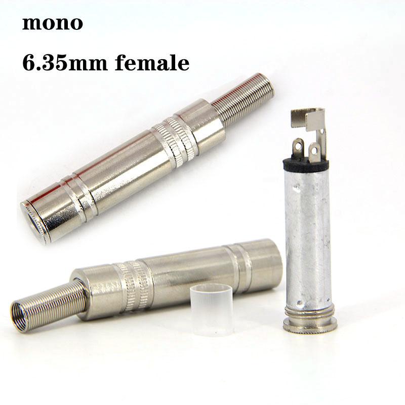 2pcs Audio Metal 6.35mm 6.5 female 1/4 " socket 2 3 pole mono stereo jack connector plug solder Welded adapter 6.35 6.5mm for KTV