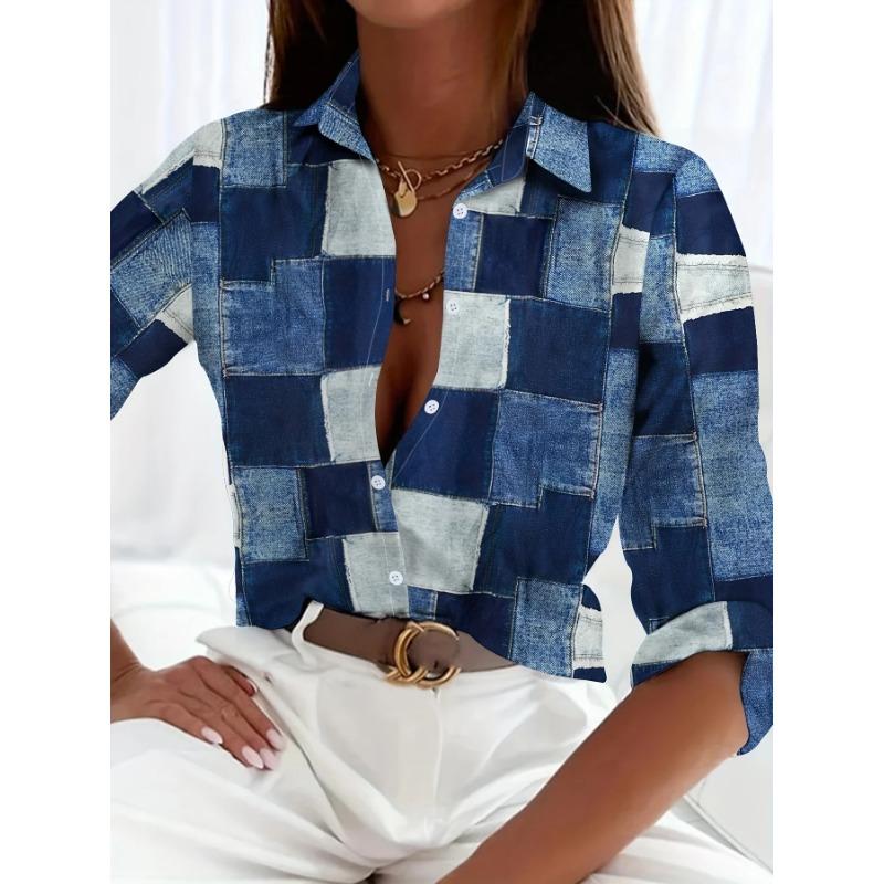 Elegant Ladies Fashion Blouse 2026 Spring & Autumn Digital Chain Printing Shirt Commuter Slim Office Women's Blouse