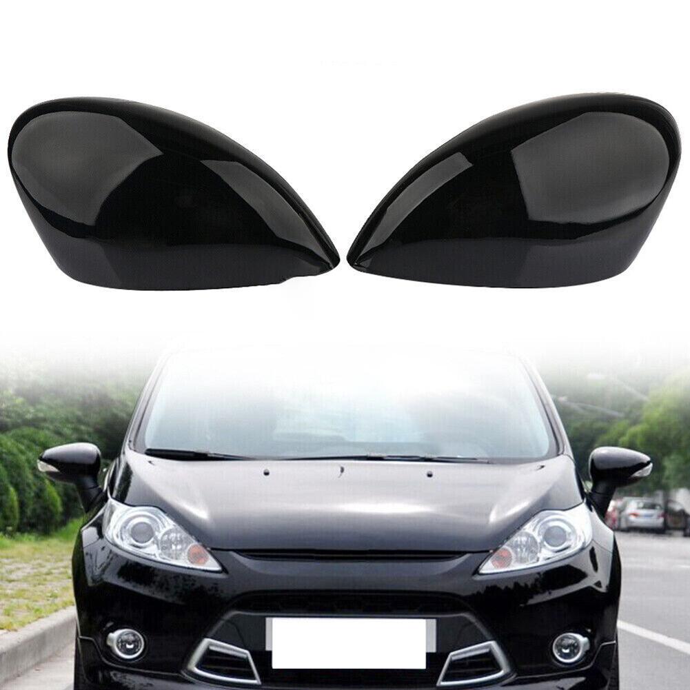Gloss Black Side Mirror Cover Glossy Black Right&Left Door Wing Mirror Cover Cap For Ford Fiesta MK7 2008-2017