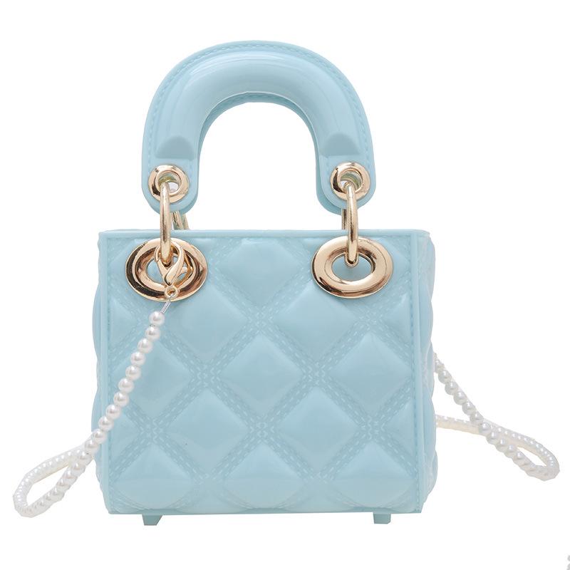 2026 Summer Mini Diamond Pattern Jelly Bag - PVC Pearl Crossbody for Kids & Women светло-синий