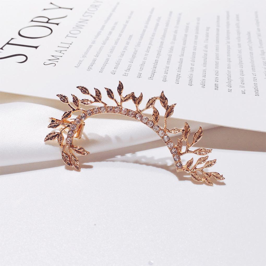 Women Rhinestones Earrings No Pierced Ear Clip Cuff Leaf Pendant Jewelry Fashion Accessory Geometric Earhook Party Wedding