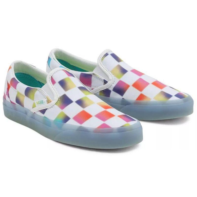 Vans Cultivate Care Classic Slip-On Textile Rainbow Checkerboard Lightweight Low-Top Unisex Skate Shoes Multicolor VN000XG88MC