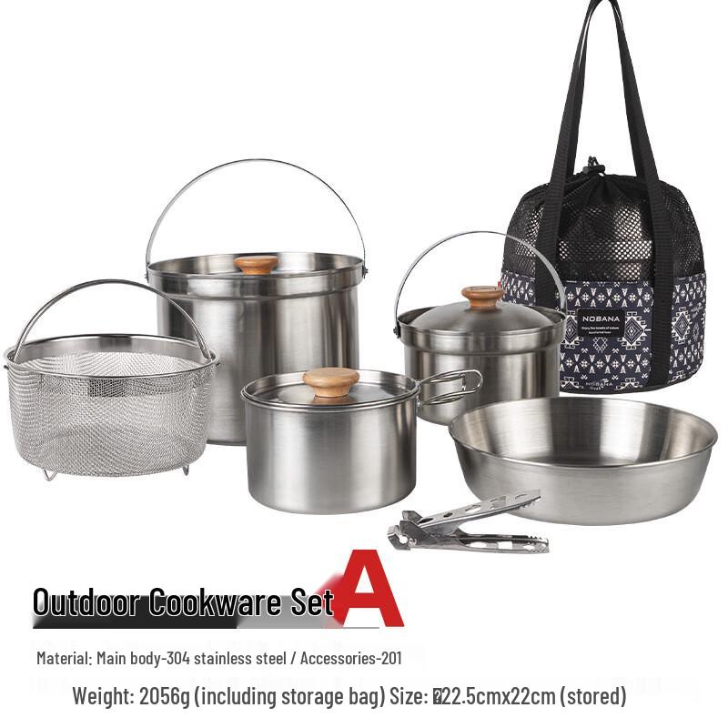 ZhiChu Outdoor Stainless Steel Camping Cookware Set 18x13