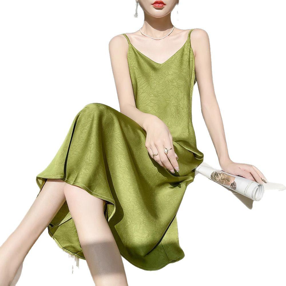 Französischer Chic Sommer Damen Satin Spaghetti-Träger Kleid