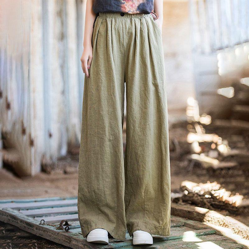 Wide-Leg Straight Pants: Women's Spring 2025 High-Waist Loose Cotton & Linen Retro Style