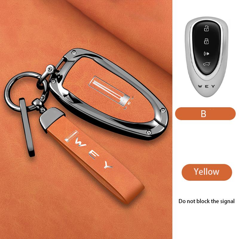 New Zinc Alloy Leather Car Remote Key Case Cover Shell For Great Wall Wey Lanshan Dht-Phev New Energy Auto Keychain Accessories