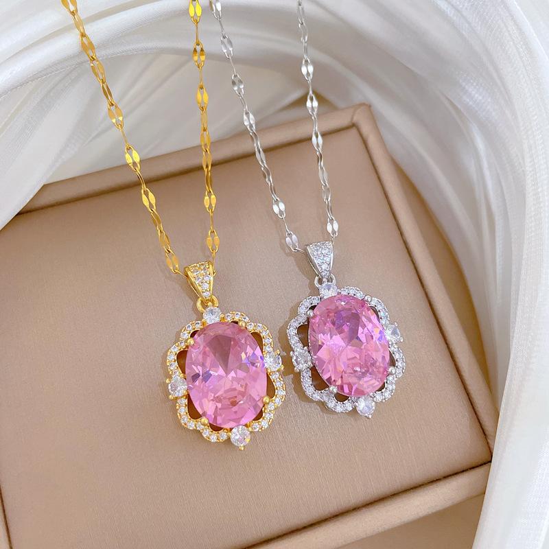 Heavy Industry Goose Egg Micro-Inlaid Light Luxury Temperament Gorgeous Full Diamond Necklace Women'S Versatile Collarbone Chain Titanium Steel Chain