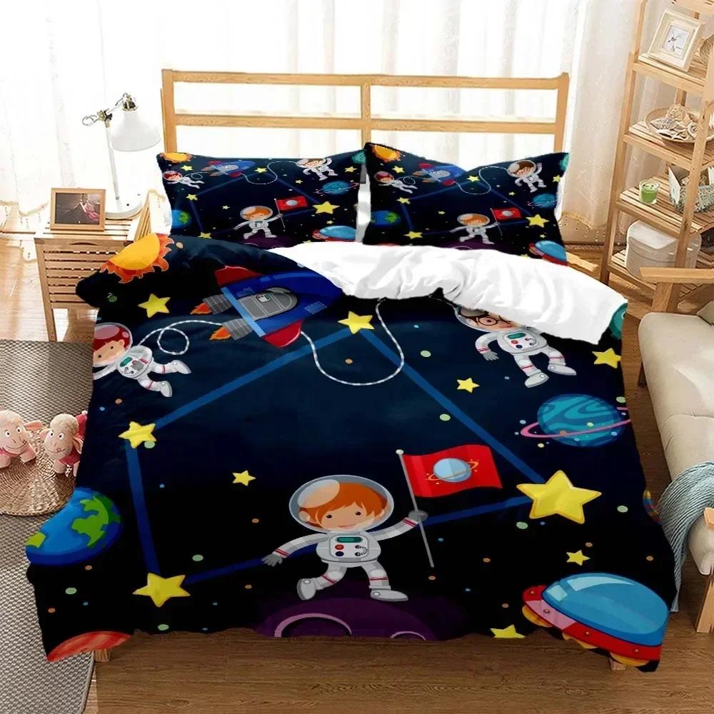 Tecknad Astronaut Digital Sängkläder Set Sovrum Mjukt Modernt Sängöverkast Bekväm Barn Påslakan Påslakan Ochörngott