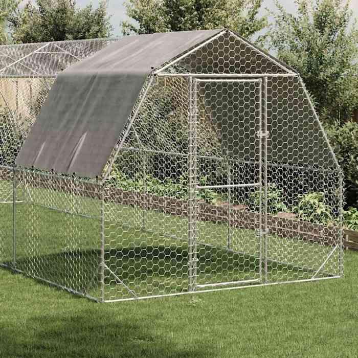 VidaXL Chicken Coop with Roof 2.5x8x2.25 M Galvanized Steel, Walk-in Chicken Run, Accessible Chicken Enclosure, Chicken Cage 3328528