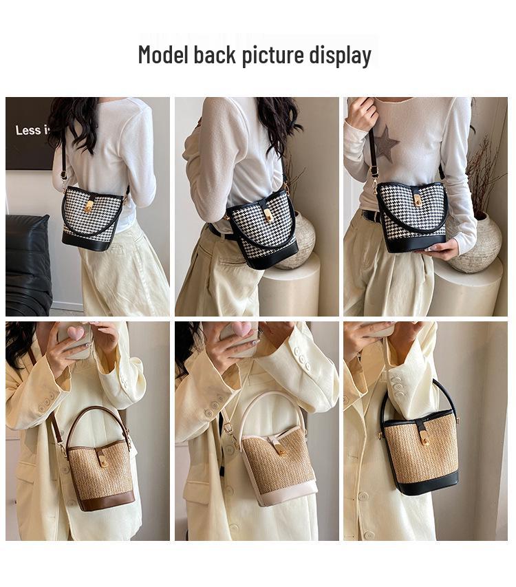 Damska torebka kubełkowa ze słomy w blokach kolorystycznych na wiosnę/lato 2024 - wszechstronny design w stylu francuskim