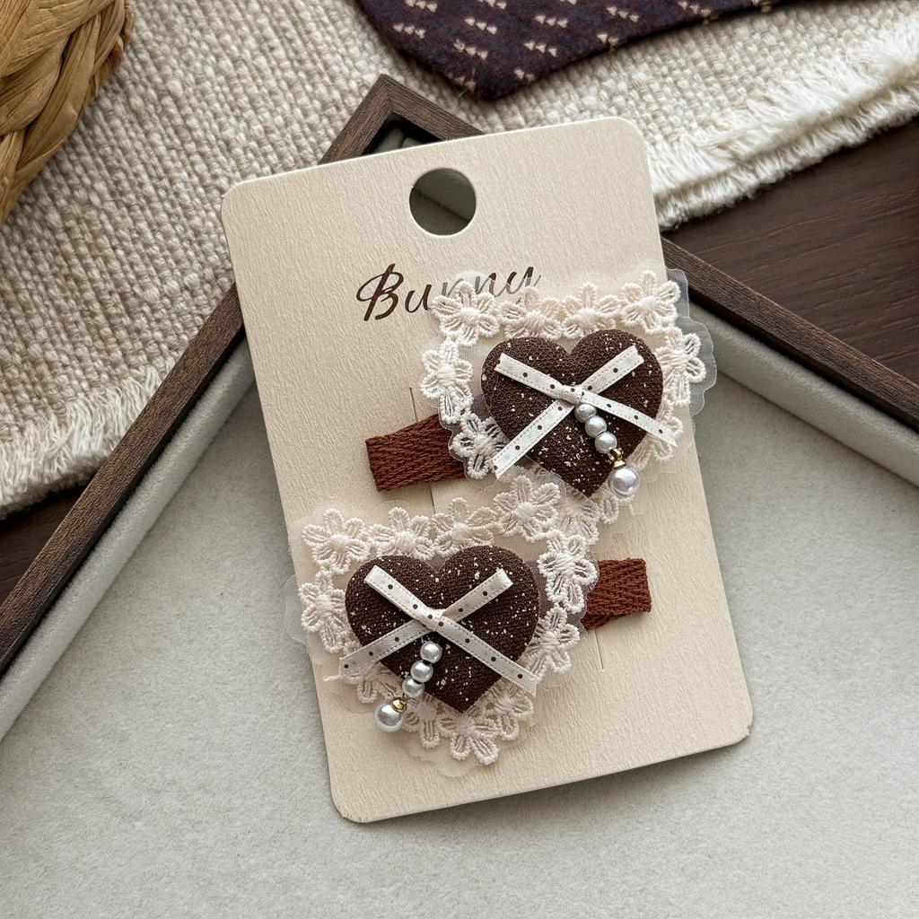 Autumn Retro Coffee Color Love Bow Hairpin Temperament All-match Children's Hair Accessories Side Bangs Hairpin Headdress