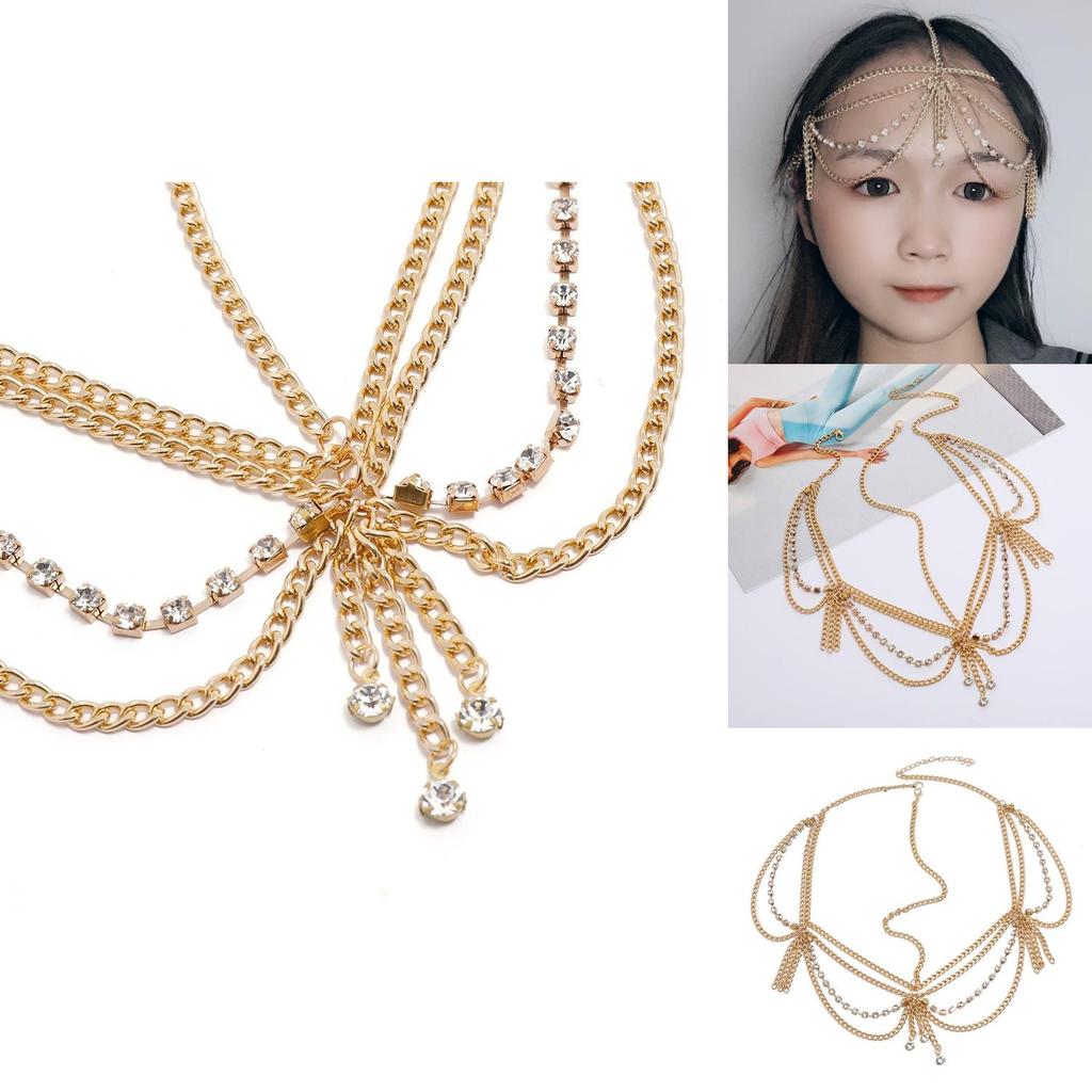 Elegant Rhinestone Multi Layer Chain Tassel Design Women Jewelry Headwear For Bridal And Summer Party Decor