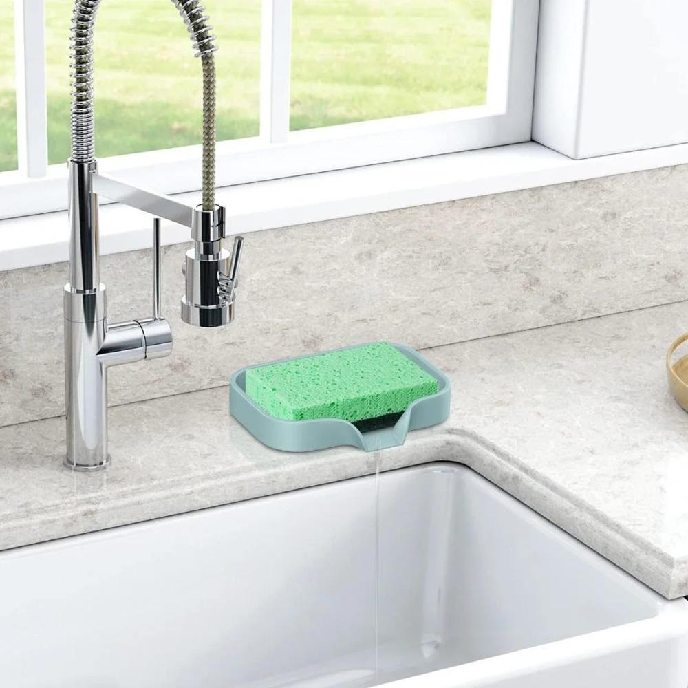 Simple Silicone Soap Tray with Drainage Holes for Kitchen Bathroom Sink Suit for Daily Use Storage