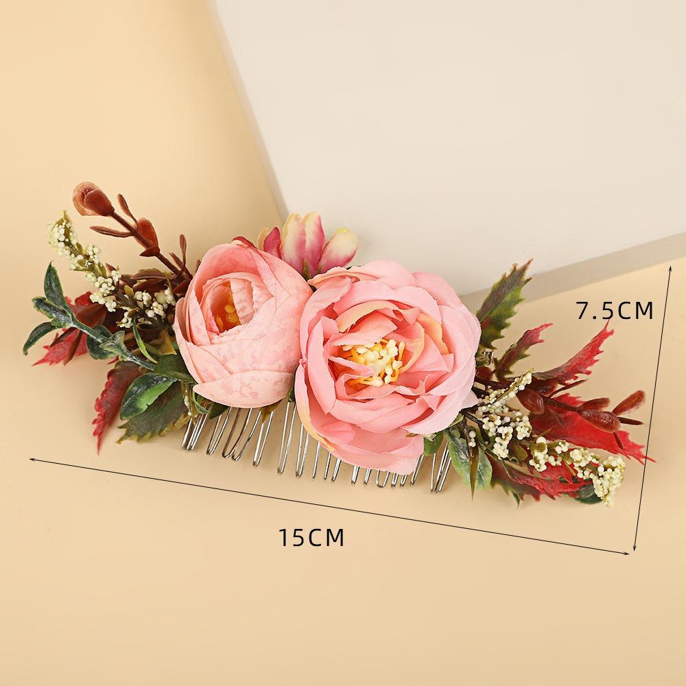 

Cloth Floral Hair Comb Headwear Hair Accessories Bohemian Bridal Hairpin Bridesmaid Pink