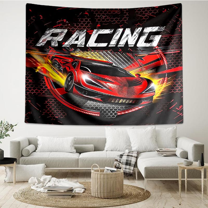 Racing Print Tapestry, Backdrop, Easy Setup, Ideal for Bedroom, Office & Living Room, with Aesthetic Wall Hanging Decor.