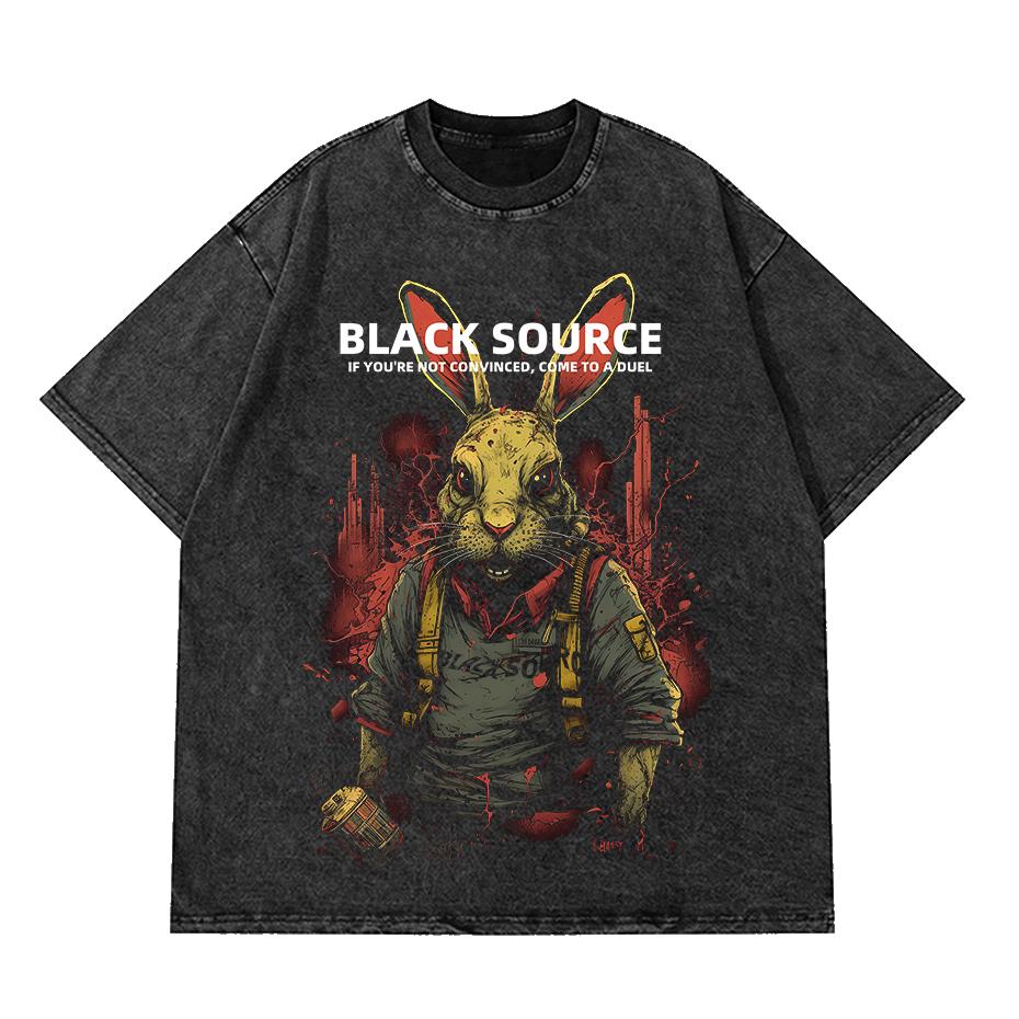 Black Source ANIME MANGA VINTAGE WASH UNISEX TSHIRT Octopus Men Harajuku TShirt Japanese Style