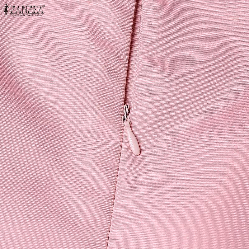 ZANZEA Women Casual Round Neck Summer Short Sleeve Dress