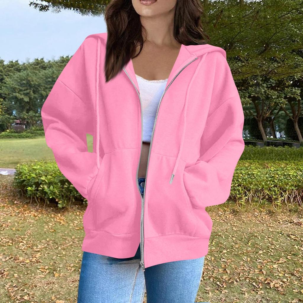 Women's Fashion Casual Long Sleeve Solid Color Hooded Sweatshirt Tops