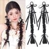 1Pair Handmade Ribbon Bow Double Ponytail Twisted Braid Long Braiding Hair Extensions Women/Girls