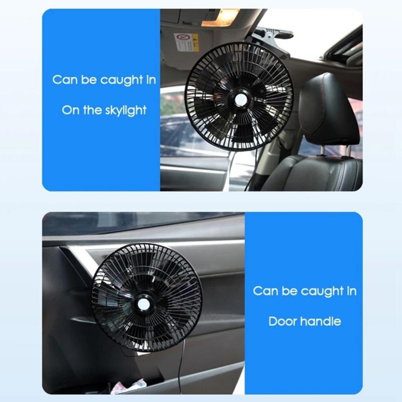 Oscillating Car Fan 12/24V with Strong Airflows Clip On Designings ABS Fan Portable Fan for Efficient Cooling In Vehicle