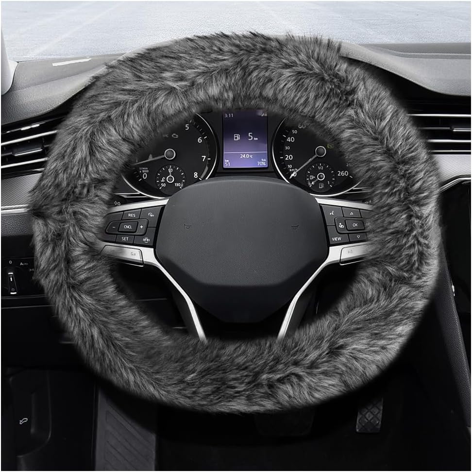 Fluffy Steering Wheel Cover, 15 Inch Soft Microfiber Plush Steering Wheel Decoration, Winter Warm Fuzzy Car Wheel Covers Anti-Slip Protector for