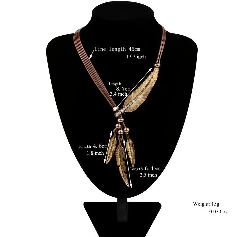 Boho Feather Decor Choker Necklace Vintage Rope Chain Ethnic Style  for Women Necklace Accessories