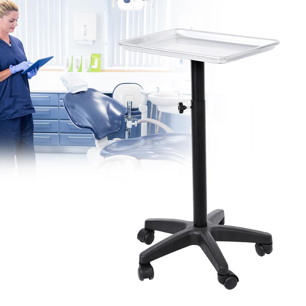 Aluminium Hair Salon Instrument Tray Adjustable Height Trolley Beauty Tools no Cup Silver