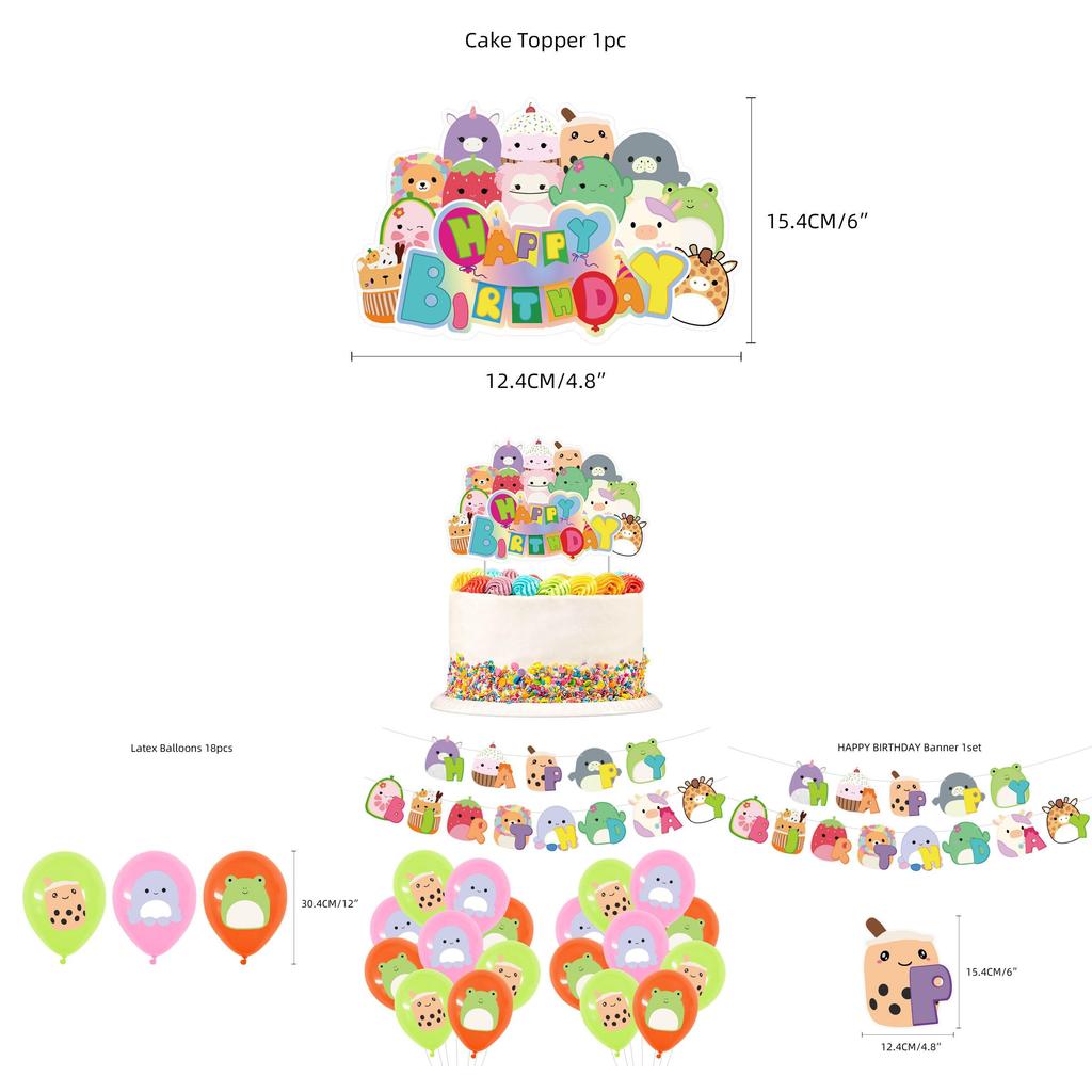 Kit di Forniture per Festa di Compleanno Squishmallows con Topper per Torta, Palloncini e Striscione Ideale per Bambini