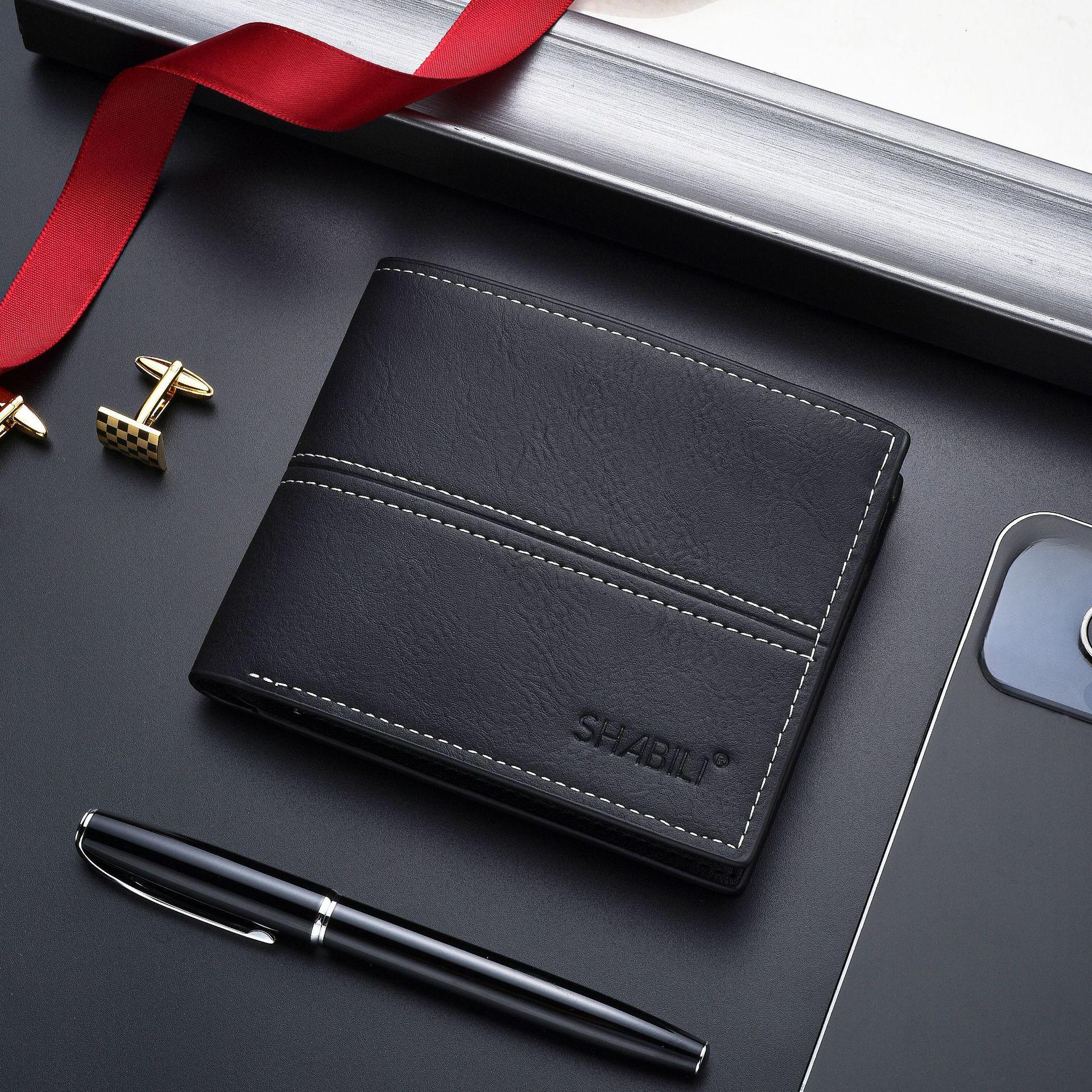 

Men Wallets Short Wallet, Leather Card Holder, Coin Purse, Clutch Bag, Business Style 13 * 10 * 1cm чорний