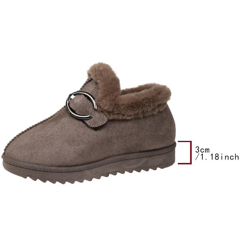 Módní dámské kotníkové boty s kulatou špičkou, neformální, nové 2025, huňaté teplé sněhule pro ženy, s přezkou, plyšové, zimní, pohodlné, venkovní, ploché boty pro ženy