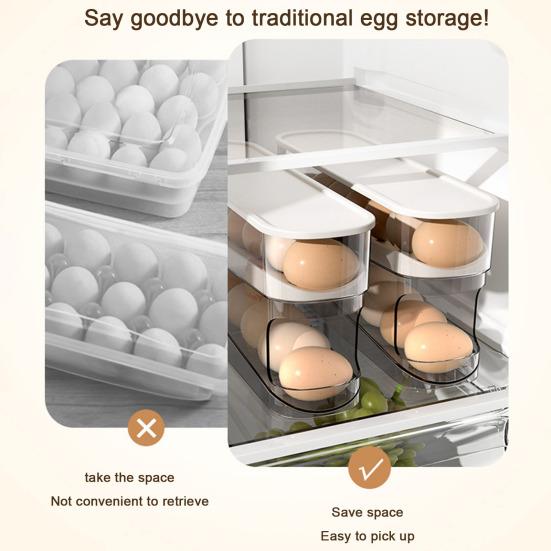 Kuchyňský držák na vejce Prostorově úsporný automatický dávkovač na vejce pro uložení 12 vajec Dvouvrstvý organizér na vejce proti upuštění do chladničky