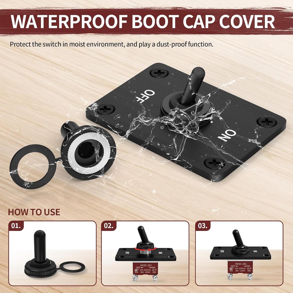 Toggle Switch Waterproof ON/Off DPST 4 Pin 30A 12V DC 20A 120V AC Toggle Rocker Switch 2 Way with Mounting Panel Cover for Marine Boat Car Truck