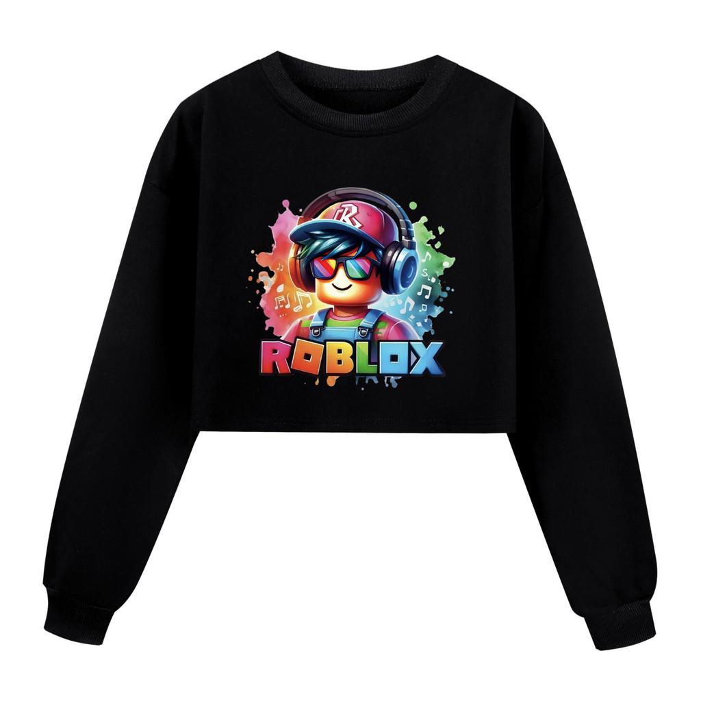 5528 Kids Girls Roblox Printed Casual Long Sleeves Short Style Sweatshirt