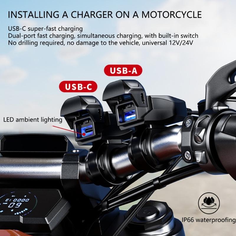 Universal Motorcycle Handlebar Phone Chargers Waterproof Design 18W USB Fast Charging for Smartphones
