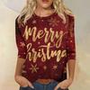 Women's Fashion Casual Round Neck Three-quarter Sleeve Christmas Print T-shirt Top