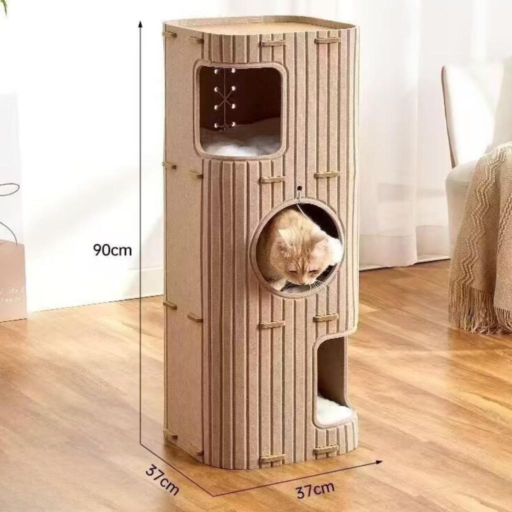 3 Storey Cat Bed Cave Outside Scratch Resistant Covered Tunnel Condo Cat House for Kitten Resting Multiple Cats Sleeping Playing