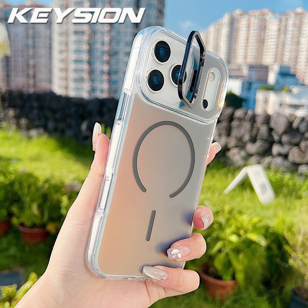 KEYSION Colorful Gradient Magnetic Lens Stand Case for iPhone 17 Pro Max for MagSafe TPU+PC Shockproof Cover for iPhone 17 Pro