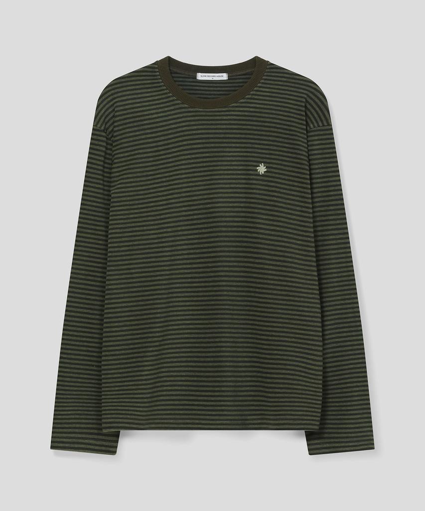 SLOW RECORD HOUSE Striped Long Sleeve_Khaki