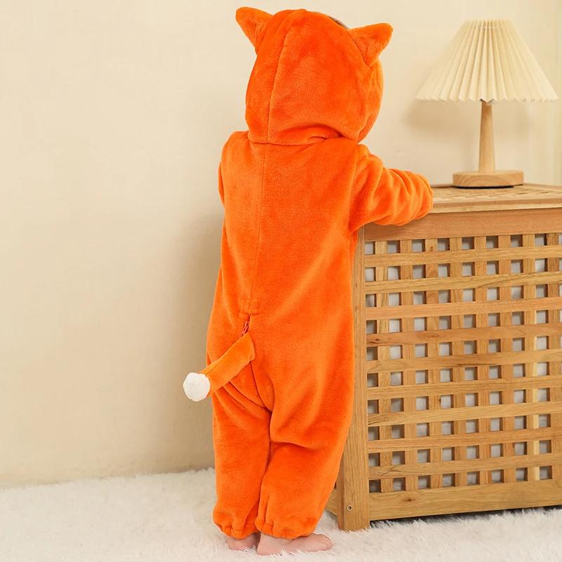 Winter Halloween Dinosaur Kigurumi Cosplay Clothes Hooded Animal Cow Monkey Unicorn Onesies Baby Thick Romper Newborn Jumpsuit