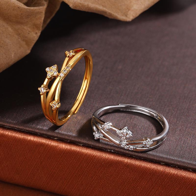 Niche Luxury Hypoallergenic Cubic Zirconia Four-Pointed Star Adjustable Women's Ring