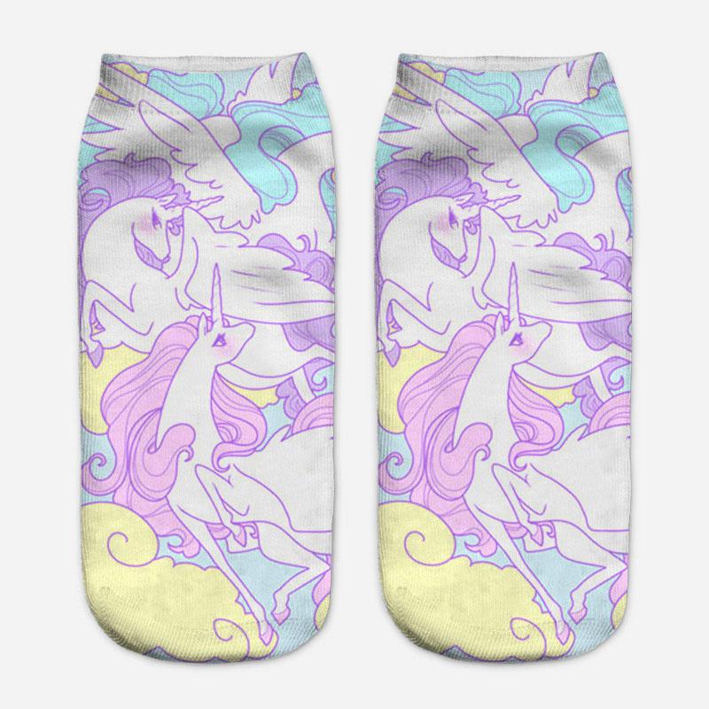 Harajuku 3D Print Unicorn Women Kawaii Ankle Licorne Chaussette Femme Calcetines Mujer Cute Art Socks Unisex